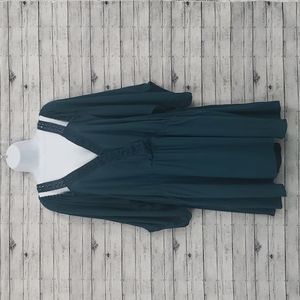 Torrid-Gauze Cold Shoulder Lace Trim Detail Peplum Blouse Teal Size 28/5X